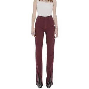 MOTHER DENIM The Rascal Sliced Up Heel | Burgundy High Rise Split Hem Jeans